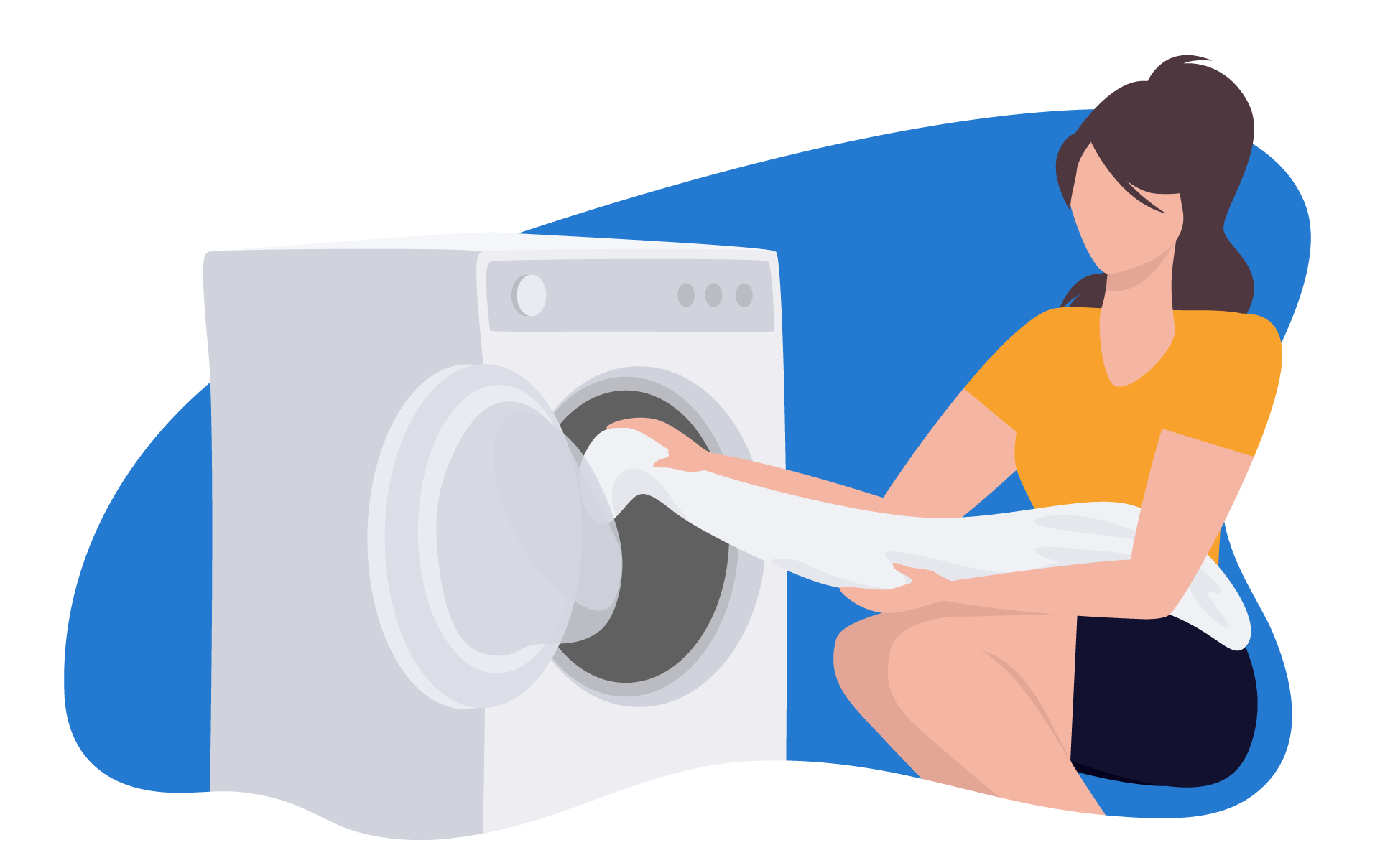 Pessoa a colocar um cobertor ou tecido no interior de uma máquina de lavar a roupa